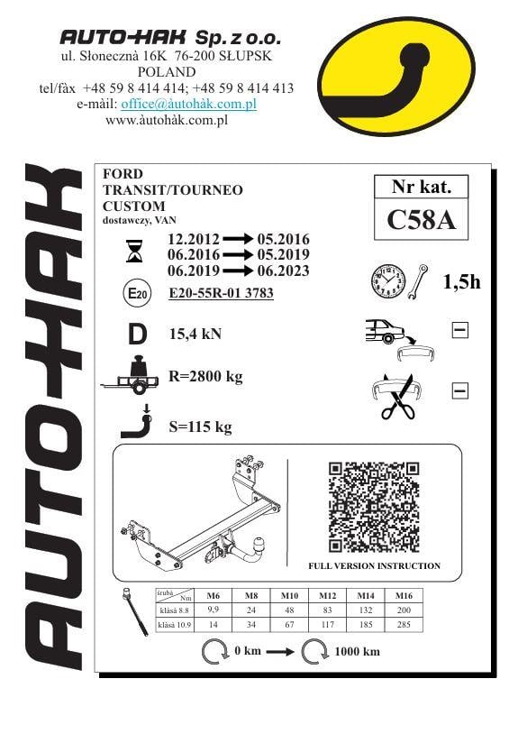Transit Custom Anhängerkupplung 2012 C58A