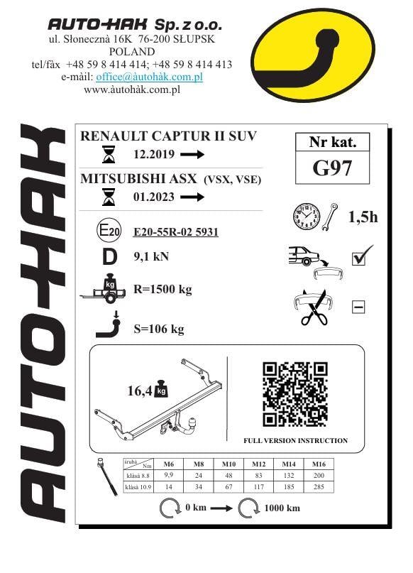 Captur Detachable Towbar 2019 G97