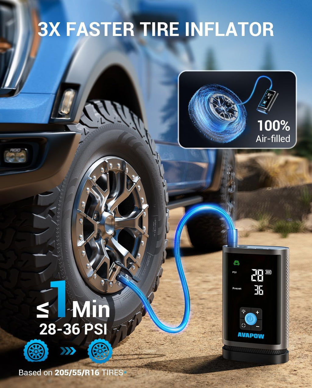 AVAPOW JP3 | 3000A Akü Takviye Cihazı & Lastik Şişirme Kompresörü | 16000mAh