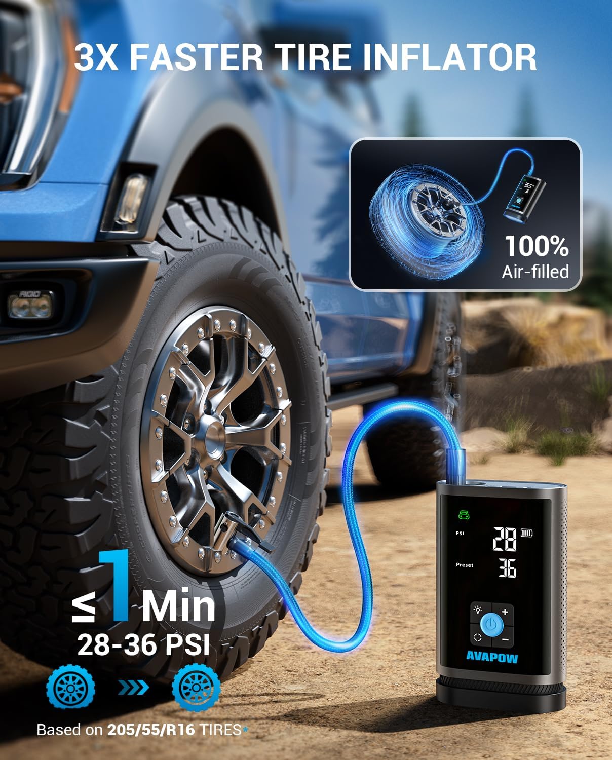 AVAPOW JP3 | 3000A Akü Takviye Cihazı & Lastik Şişirme Kompresörü | 16000mAh