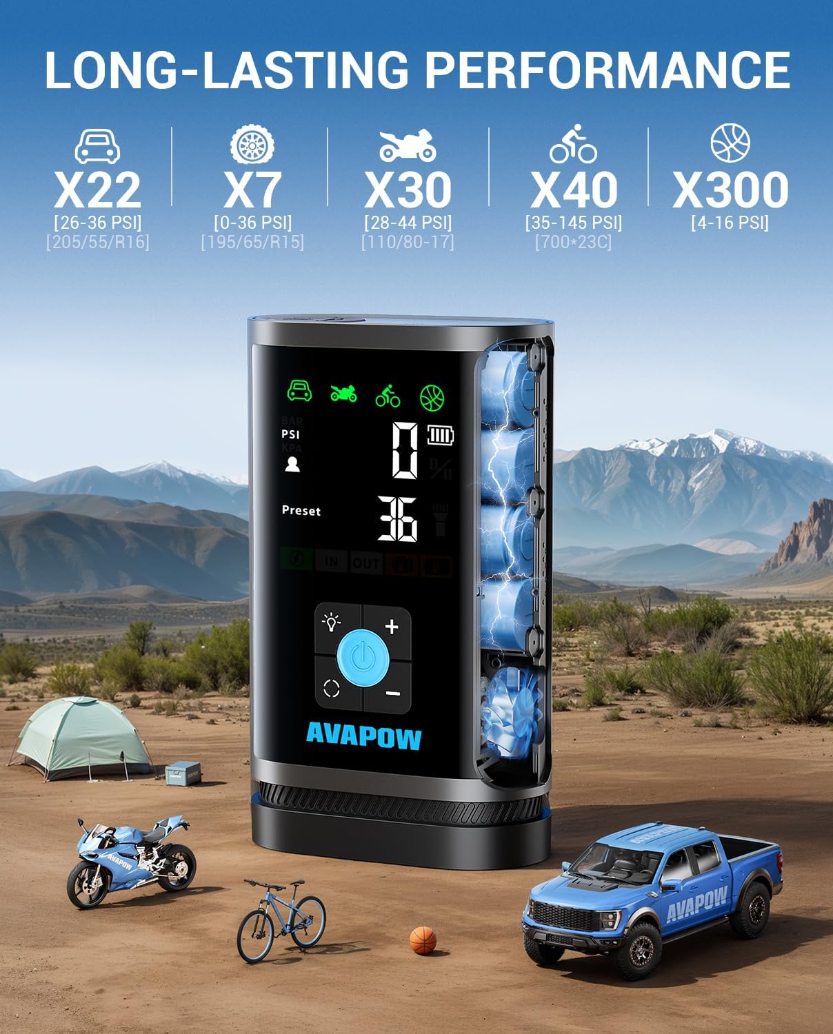 AVAPOW JP3 | 3000A Akü Takviye Cihazı & Lastik Şişirme Kompresörü | 16000mAh