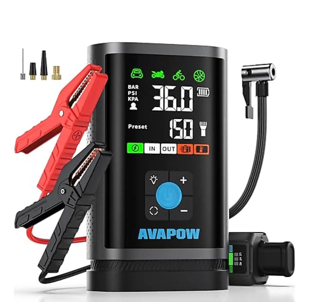 AVAPOW JP3 | 3000A Akü Takviye Cihazı & Lastik Şişirme Kompresörü | 16000mAh
