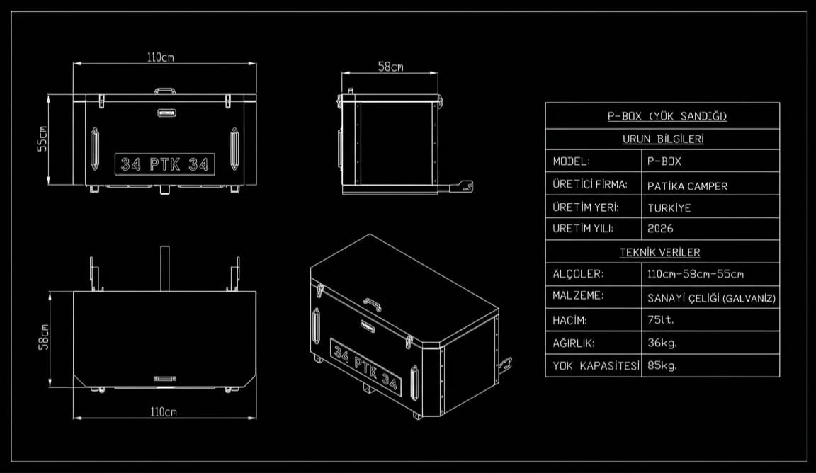 P-BOX Araç Arkası Taşıma Sandığı | Çelik Bagaj Kutusu