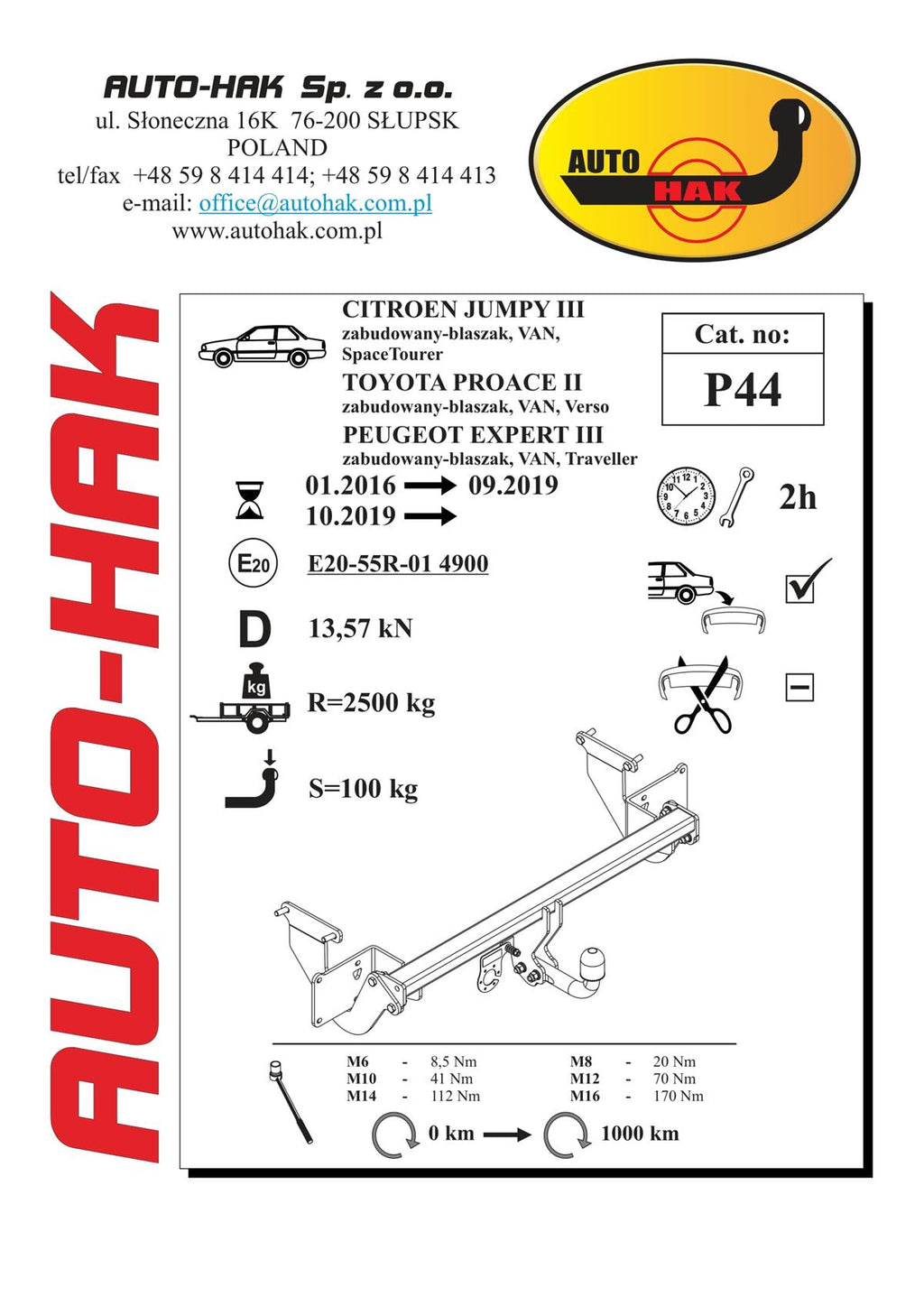 Citroen Jumpy Towbar Swan Neck Fixed (2016+) | P44