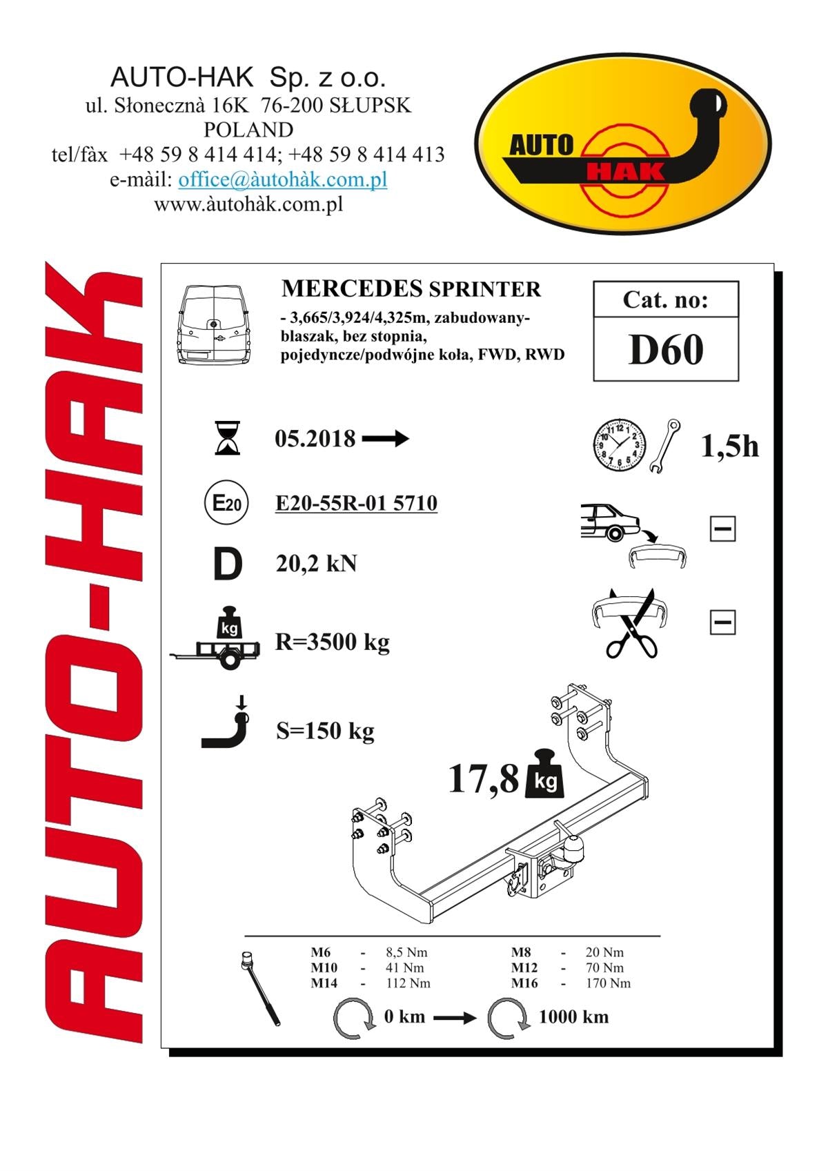 Mercedes Sprinter Tow Bar D60