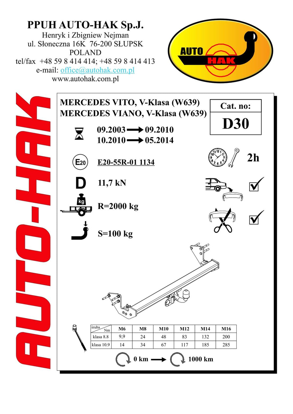 Mercedes Vito Anhängerkupplung D30 Fest