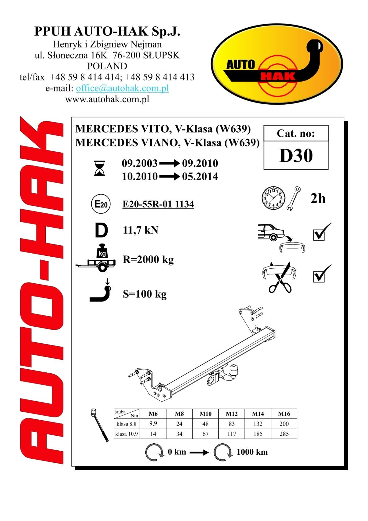 Mercedes Vito Towbar D30 Fixed