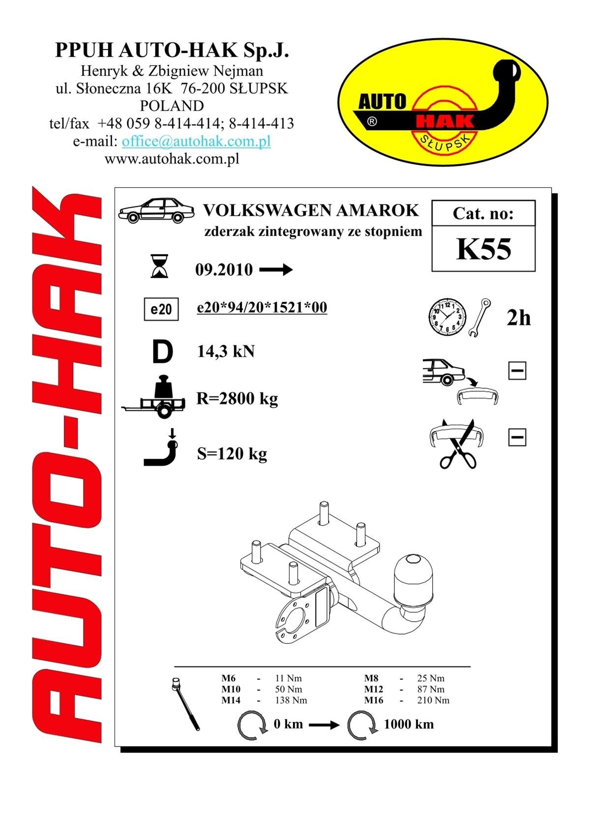 VW Amarok Towbar K55 Fixed
