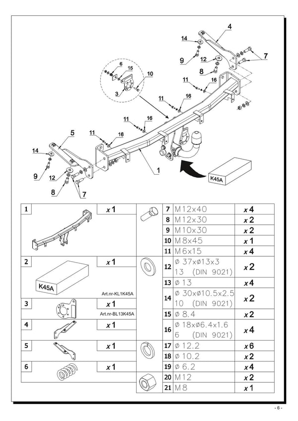 Volkswagen Caddy Anhängerkupplung Horizontal Abnehmbar mit Hebelverschluss 2004-2020 | K45A